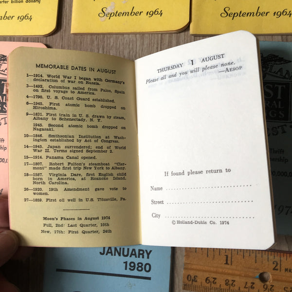 Pocket size savings bank calendar books - 14 vintage 1950s-1980s journals - NextStage Vintage