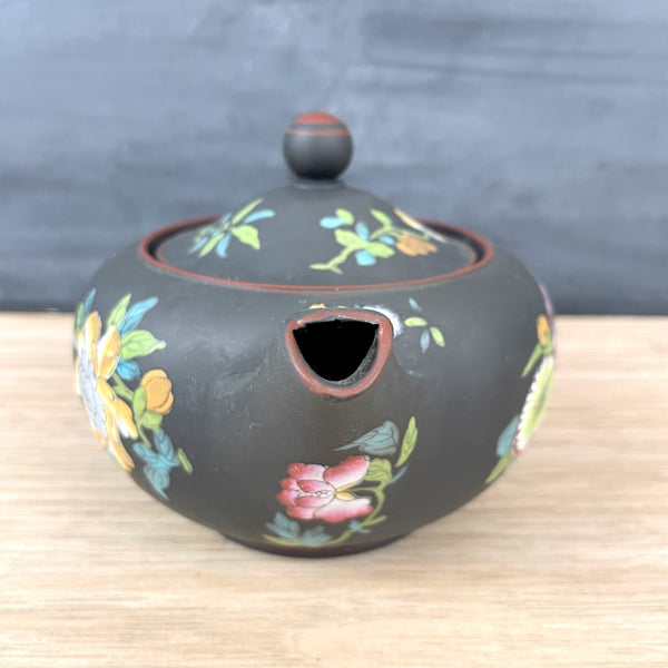 Wedgwood Black Basalt Capriware floral teapot - 19th c antique - NextStage Vintage