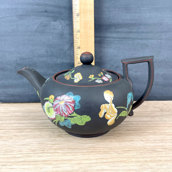 Wedgwood Black Basalt Capriware floral teapot - 19th c antique - NextStage Vintage