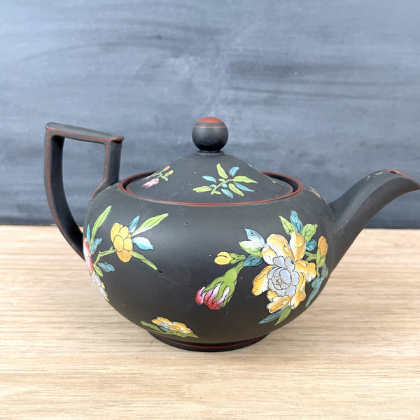 Wedgwood Black Basalt Capriware floral teapot - 19th c antique - NextStage Vintage