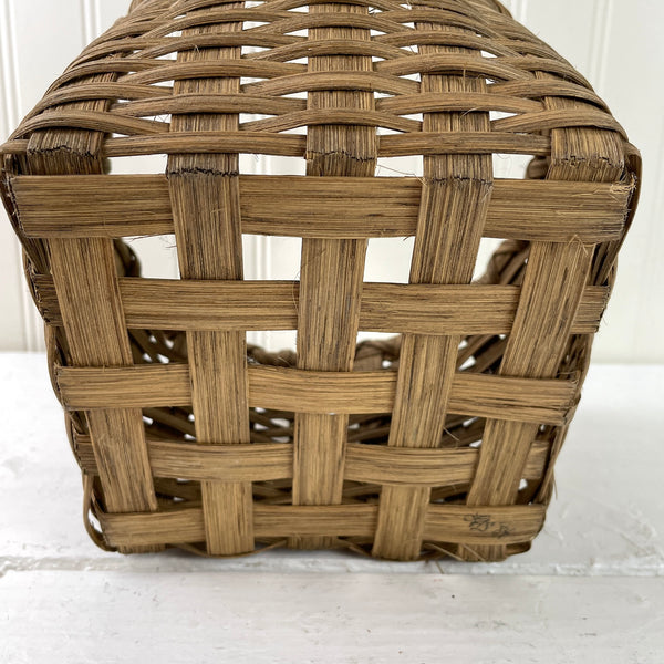 Hand woven traditional reed basket - square base - 1980s vintage - NextStage Vintage