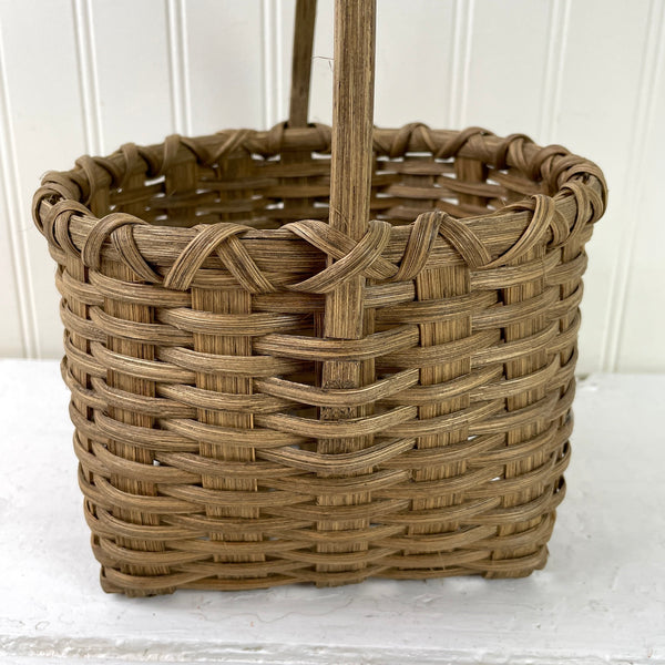 Hand woven traditional reed basket - square base - 1980s vintage - NextStage Vintage