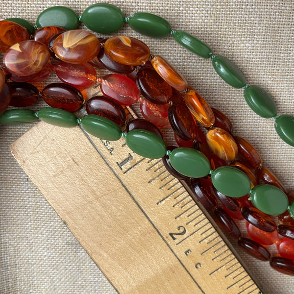 Multi-strand vintage necklace - tortoise, amber and jade plastic beads - 1980s vintage - NextStage Vintage