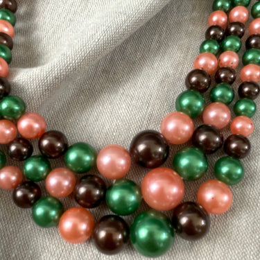 Cantaloupe, green and brown triple strand necklace and cluster earrings - 1960s vintage - NextStage Vintage