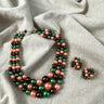 Cantaloupe, green and brown triple strand necklace and cluster earrings - 1960s vintage - NextStage Vintage