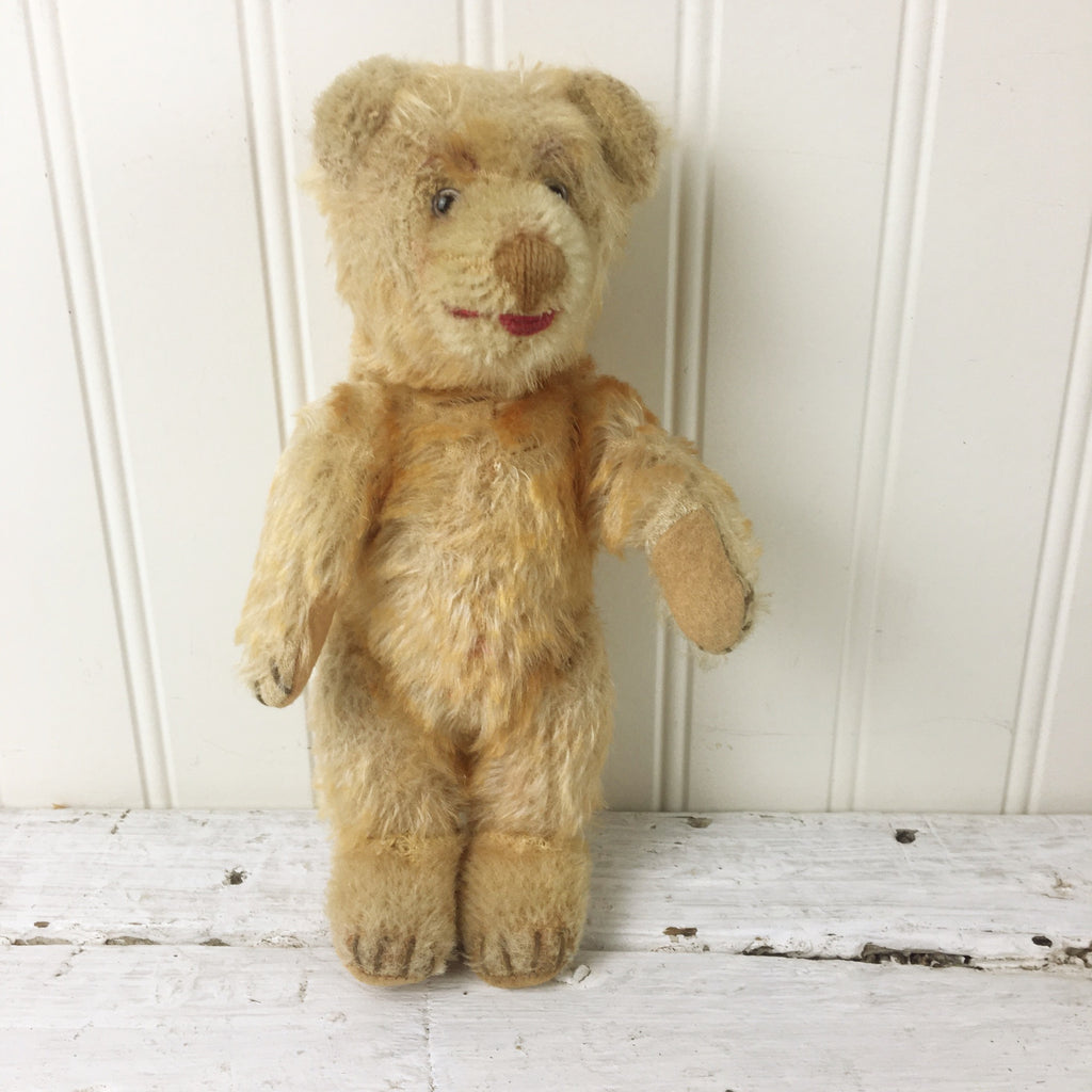 Antique 8 mohair bear - straw stuffed and jointed - turn of the century