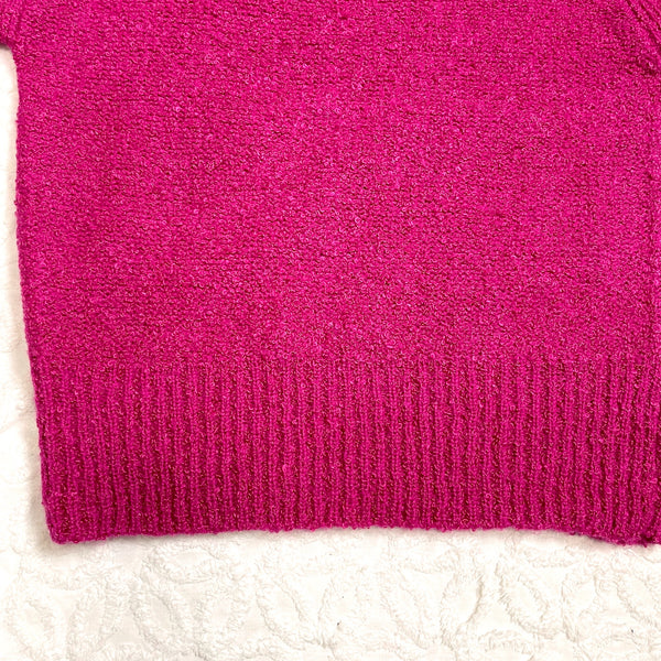 1980s boucle knit fuchsia short sleeve pullover sweater - size L - NextStage Vintage