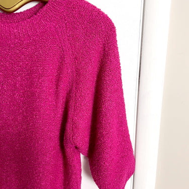1980s boucle knit fuchsia short sleeve pullover sweater - size L - NextStage Vintage