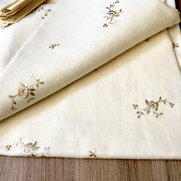 Belgian linen 58x106 oval tablecloth with 12 napkins - Timely Linens - vintage table linens - NextStage Vintage
