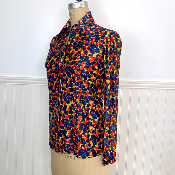 1970s blueberry and flower print shirt - size small - NextStage Vintage