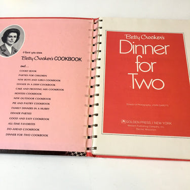 Betty Crocker's Dinner for Two Cookbook - 1973 third edition - hardcover with spiral binding - NextStage Vintage