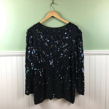 Iridescent beaded black top - vintage 1990s - size small - NextStage Vintage