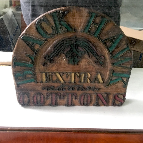 Black Hawk Extra Cottons textile trademark stamp - antique cotton mills history - NextStage Vintage
