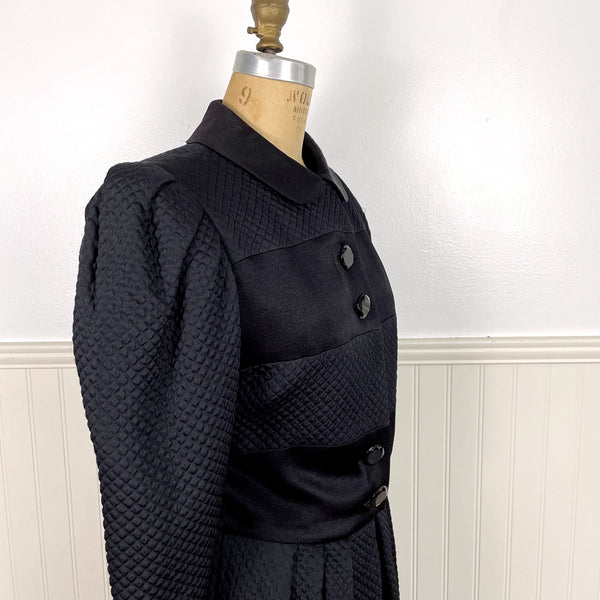1980s vintage quilted black button-front dress / size S - NextStage Vintage