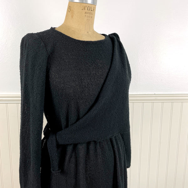 Knit day dress with asymmetrical bodice wrap - size small - Zizi by Barbara Chodos - 1980s little black dress - NextStage Vintage