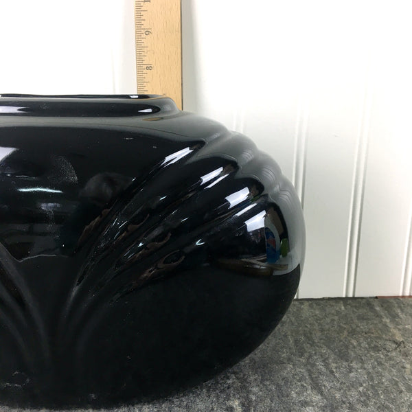 Black ceramic oval vase - 1980s vintage decor - NextStage Vintage