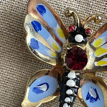 Painted butterfly pin with rhinestones - 1960s vintage costume jewelry - NextStage Vintage
