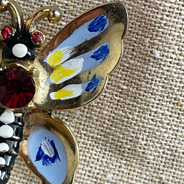 Painted butterfly pin with rhinestones - 1960s vintage costume jewelry - NextStage Vintage