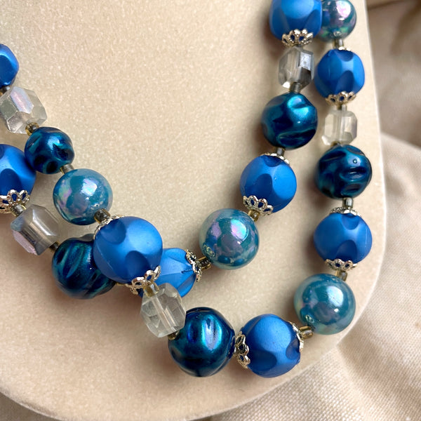 Peacock blue and sapphire 2 strand necklace - 1960s vintage - NextStage Vintage