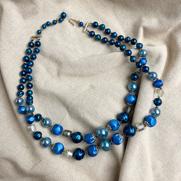 Peacock blue and sapphire 2 strand necklace - 1960s vintage - NextStage Vintage