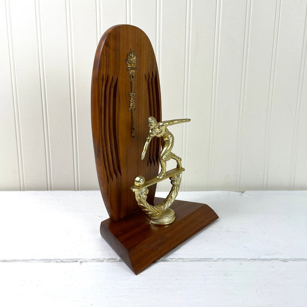 Bowling trophy - vintage 1950s wood and metal trophy to personalize - NextStage Vintage