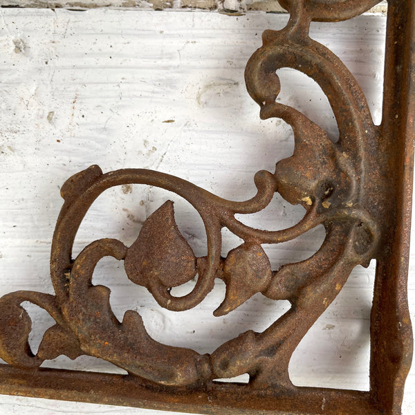 Iron floral shelf brackets - a pair - crusty and rusty vintage metalwork - NextStage Vintage
