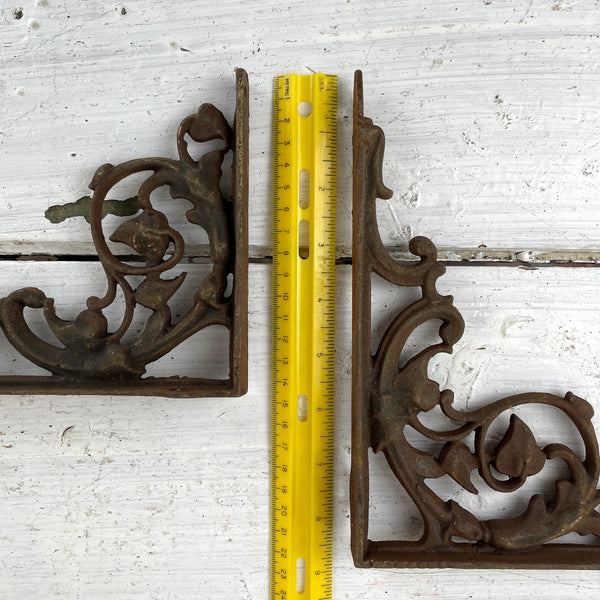 Iron floral shelf brackets - a pair - crusty and rusty vintage metalwork - NextStage Vintage