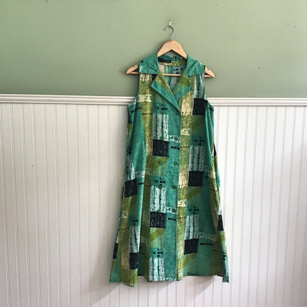 Modernist print sleeveless swing dress -  size large - 1980s vintage - NextStage Vintage