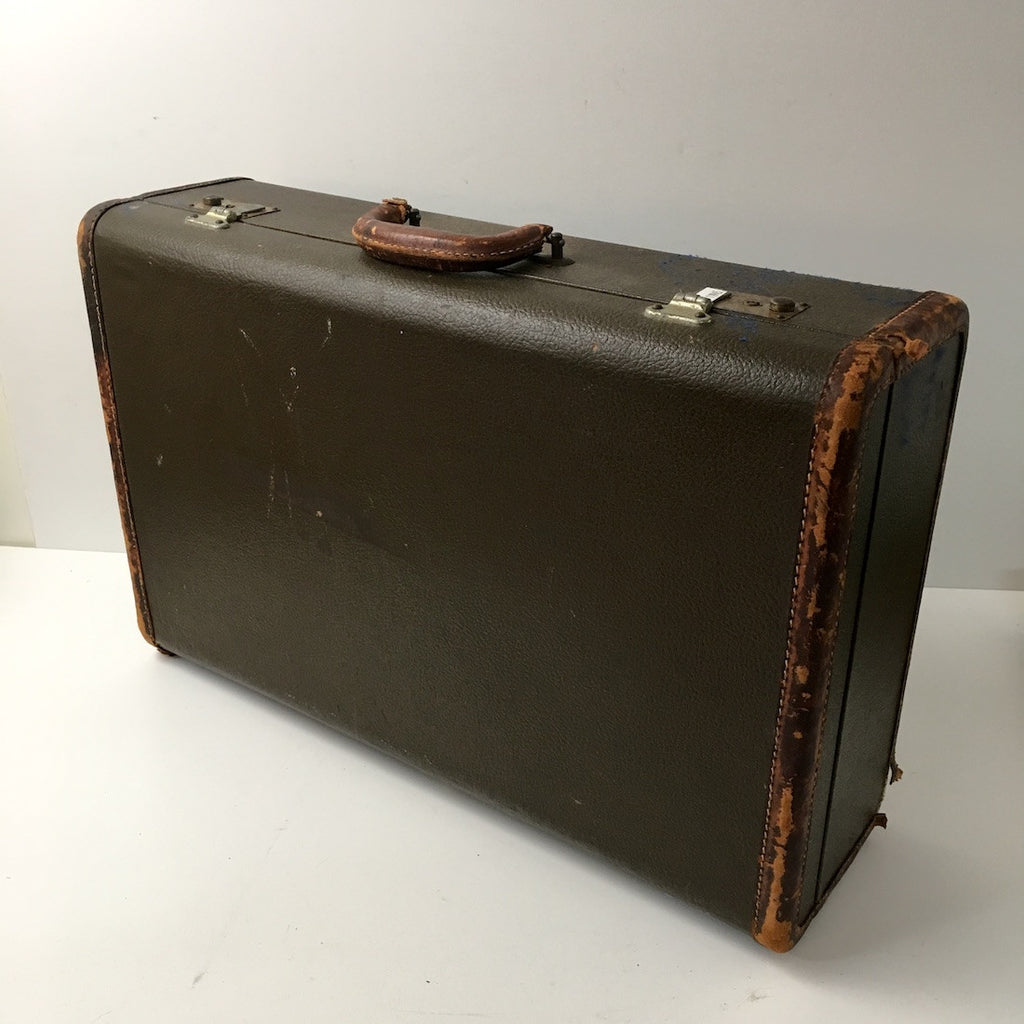 Vintage Style Brown Wooden Suitcase with Leather Trim