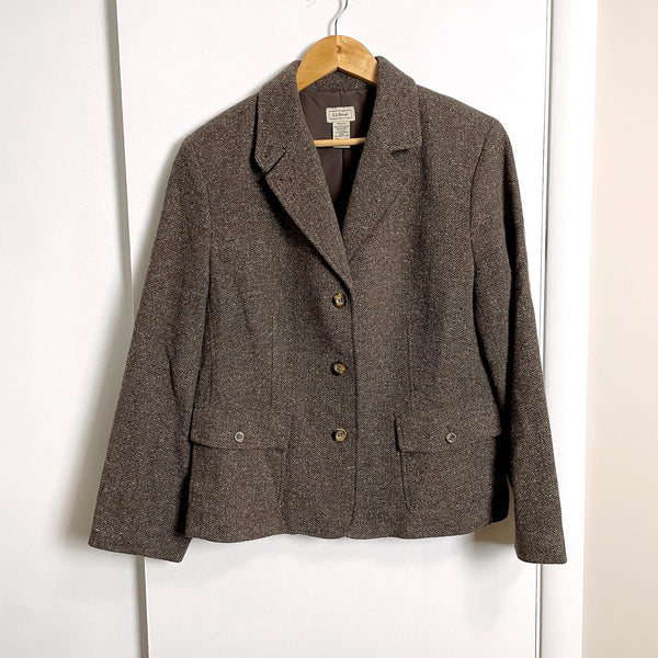 LL Bean brown wool silk blend herringbone tweed jacket - size LP - NextStage Vintage