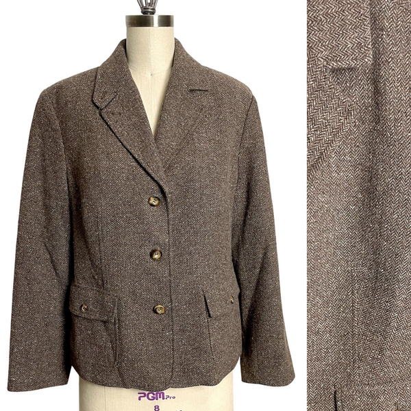 LL Bean brown wool silk blend herringbone tweed jacket - size LP - NextStage Vintage
