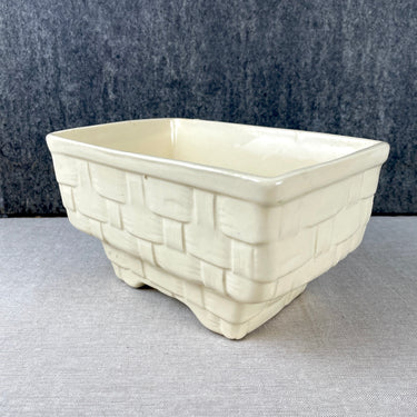 Brush pottery matte ivory basketweave planter - 1950s vintage - NextStage Vintage