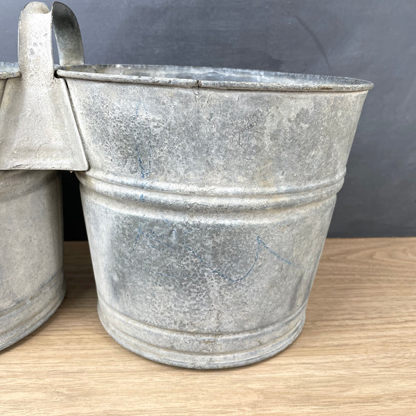 Galvanized metal double buckets - vintage rustic decor - NextStage Vintage