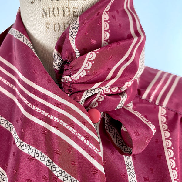 1980s vintage Gailord maroon striped blouse with neck tie detail - size large - NextStage Vintage
