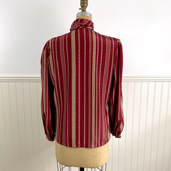 1980s vintage Gailord maroon striped blouse with neck tie detail - size large - NextStage Vintage