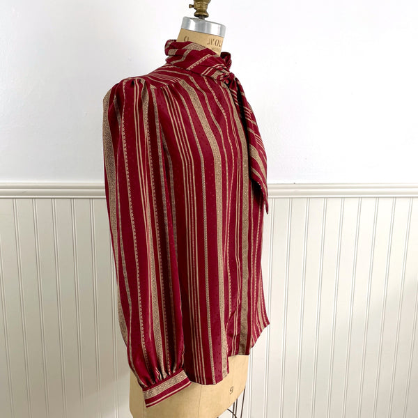 1980s vintage Gailord maroon striped blouse with neck tie detail - size large - NextStage Vintage