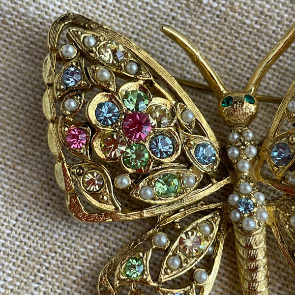 Rhinestone butterfly brooch - 1960s vintage costume jewelry - NextStage Vintage