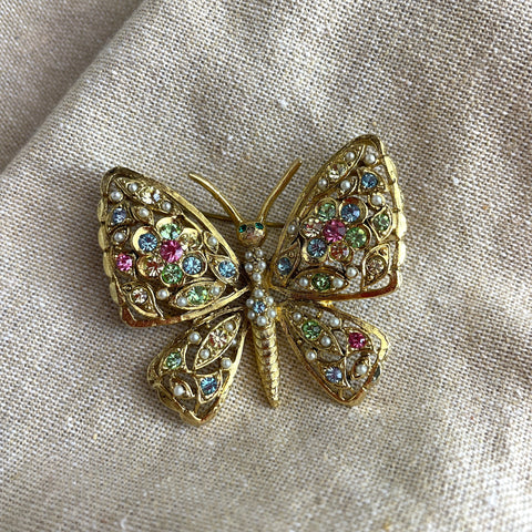 Rhinestone butterfly brooch - 1960s vintage costume jewelry - NextStage Vintage