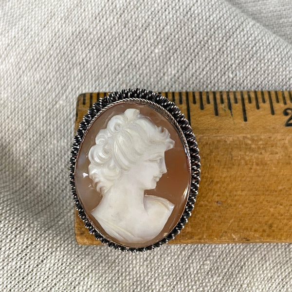 Sterling and shell cameo - 1940s vintage - NextStage Vintage