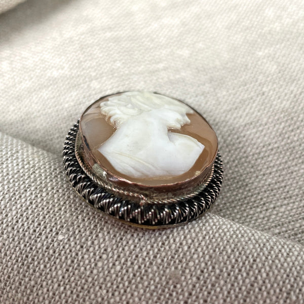 Sterling and shell cameo - 1940s vintage - NextStage Vintage