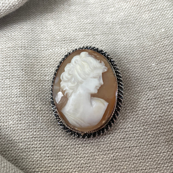 Sterling and shell cameo - 1940s vintage - NextStage Vintage