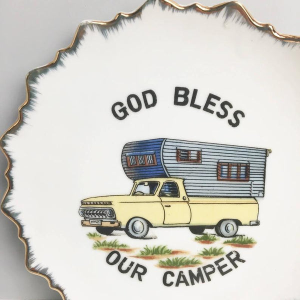 God Bless Our Camper decorative plate - plate wall decor for your house with wheels - NextStage Vintage