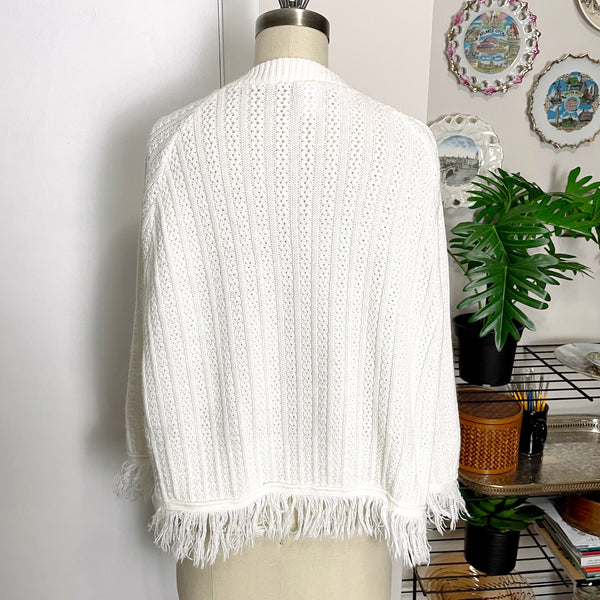 1960s white knit cape with button front  - size small-med - NextStage Vintage