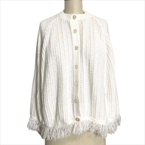 1960s white knit cape with button front  - size small-med - NextStage Vintage