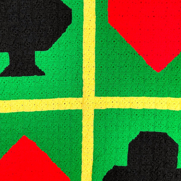 Hearts, clubs, diamonds and spades crocheted afghan - 47" x 60" - NextStage Vintage