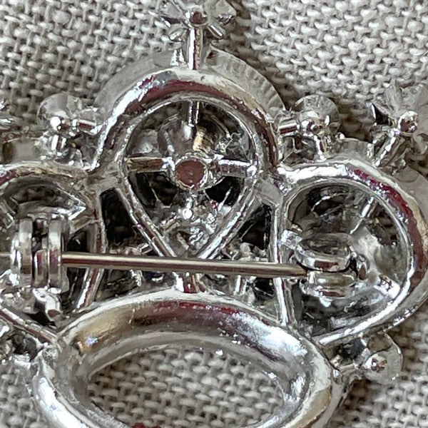 Rhodium plated sparkly rhinestone crown pin - vintage fine costume jewelry - NextStage Vintage