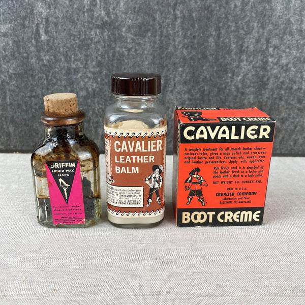 Vintage Cavalier leather products and Griffin Liquid Wax packaging - NextStage Vintage