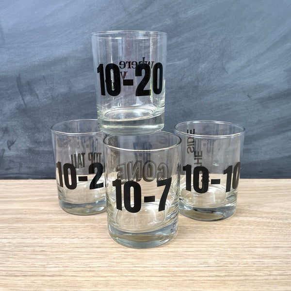 CB radio lingo rocks glasses - set of 4 - vintage 1970s barware - NextStage Vintage