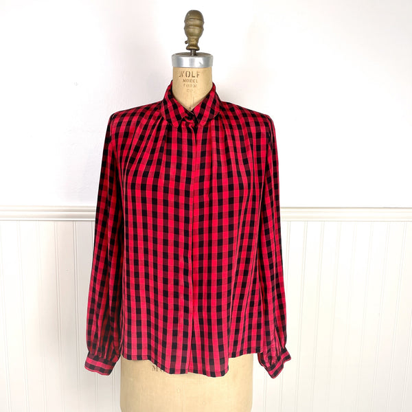 1980s red and black check blouse by Nicola - size s-m - NextStage Vintage