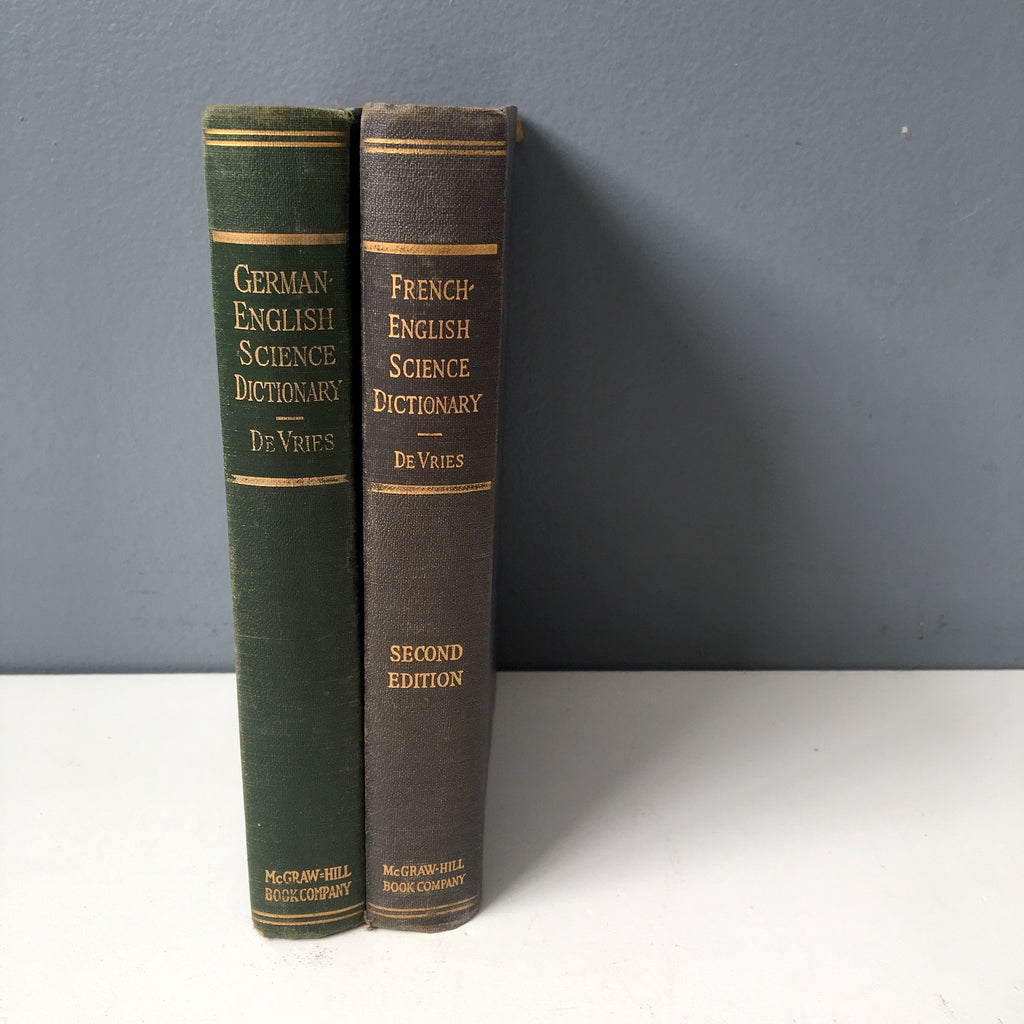 French-English and German-English Science Dictionaries - Louis De Vries - 1940s and 1950s hardcovers - NextStage Vintage